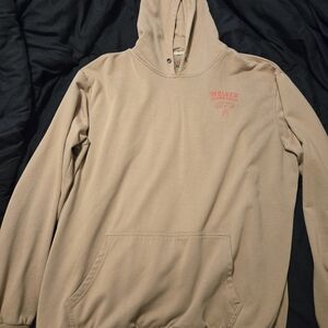 Tan Hoodie with Red Logo